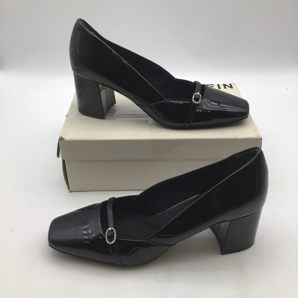 Anne Klein Black Square Toe AKLAURAL Block Heel Mary Jane Pumps Women Size 11